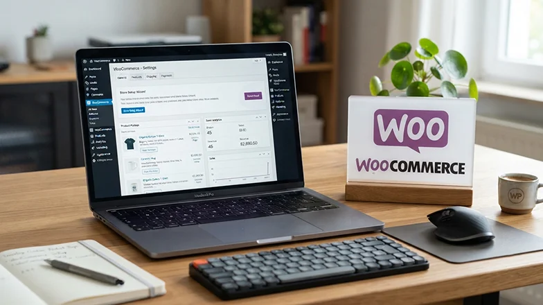 WooCommerce store dashboard on a laptop